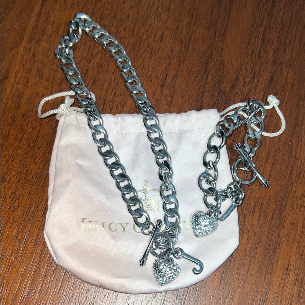 Juicy Couture Silver Chain Set with Heart Charms